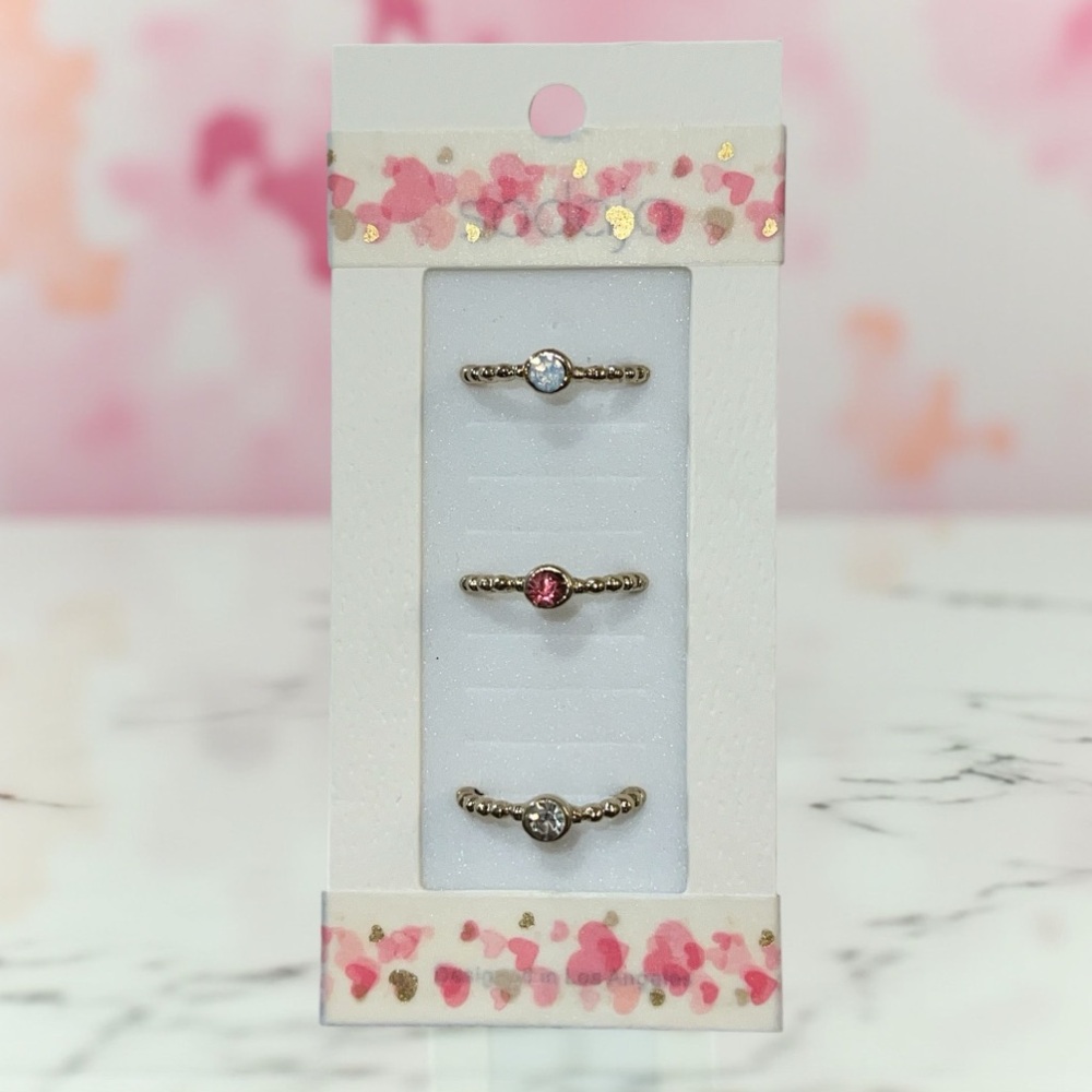 Elegant Gold Rhinestones Ring Set of 3